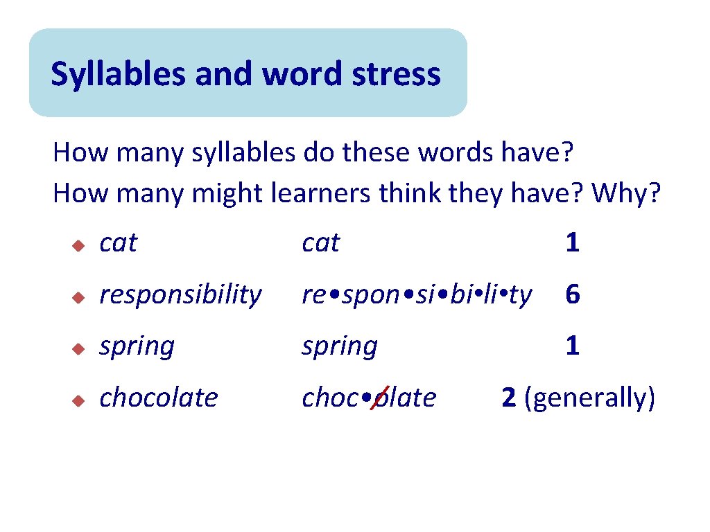 Syllables and word stress How many syllables do these words have? How many might