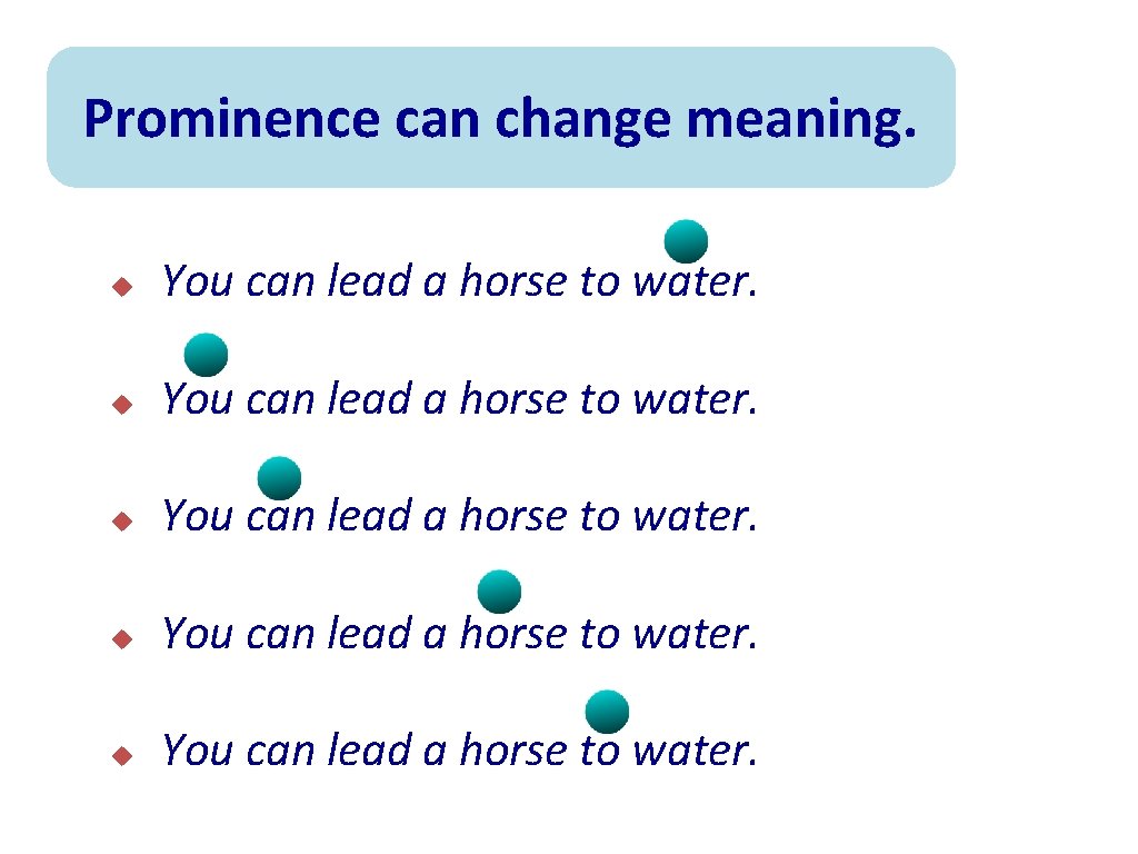 Prominence can change meaning. u You can lead a horse to water. 