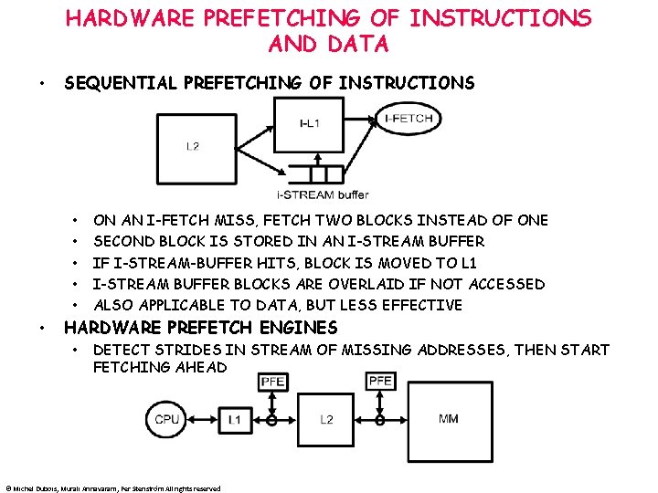 HARDWARE PREFETCHING OF INSTRUCTIONS AND DATA • SEQUENTIAL PREFETCHING OF INSTRUCTIONS • • •