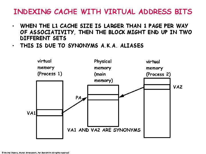 INDEXING CACHE WITH VIRTUAL ADDRESS BITS • • WHEN THE L 1 CACHE SIZE