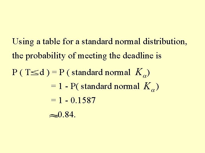 Using a table for a standard normal distribution, the probability of meeting the deadline