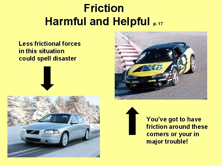 Friction Harmful and Helpful p. 17 Less frictional forces in this situation could spell