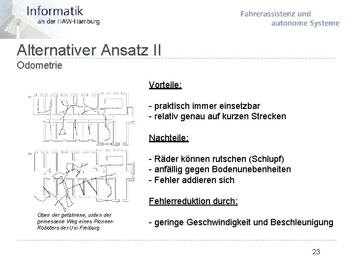 Alternativer Ansatz II Odometrie Vorteile: - praktisch immer einsetzbar - relativ genau auf kurzen