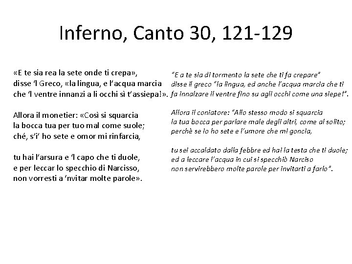 Inferno, Canto 30, 121 -129 «E te sia rea la sete onde ti crepa»