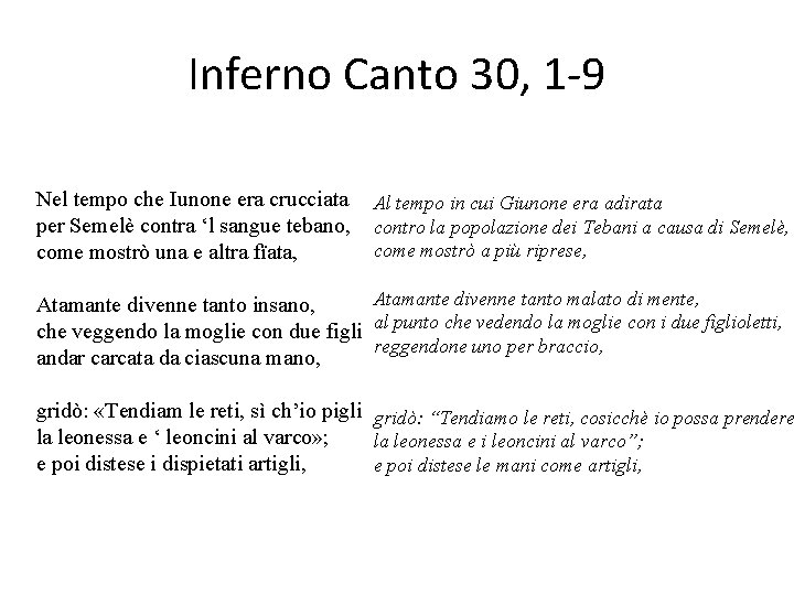 Inferno Canto 30, 1 -9 Nel tempo che Iunone era crucciata per Semelè contra