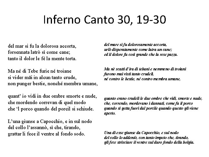 Inferno Canto 30, 19 -30 del mar si fu la dolorosa accorta, forsennata latrò