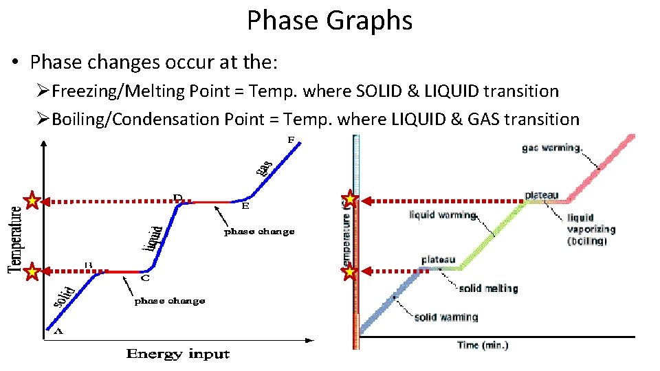 Phase Graphs • Phase changes occur at the: ØFreezing/Melting Point = Temp. where SOLID