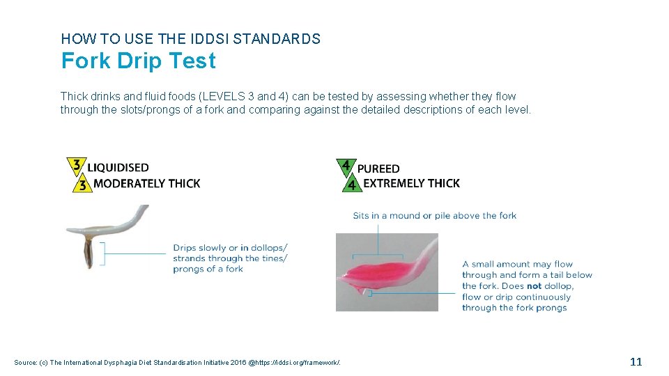 HOW TO USE THE IDDSI STANDARDS Fork Drip Test Thick drinks and fluid foods