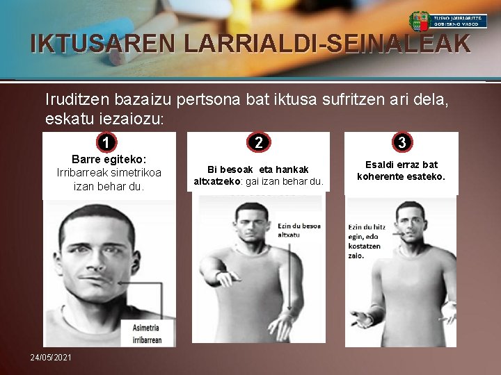 IKTUSAREN LARRIALDI-SEINALEAK Iruditzen bazaizu pertsona bat iktusa sufritzen ari dela, eskatu iezaiozu: 1 2