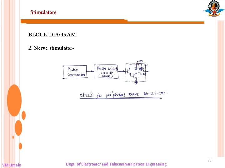 Stimulators BLOCK DIAGRAM – 2. Nerve stimulator- VM Umale Dept. of Electronics and Telecommunication