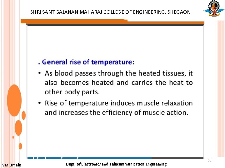 SHRI SANT GAJANAN MAHARAJ COLLEGE OF ENGINEERING, SHEGAON : VM Umale Dept. of Electronics