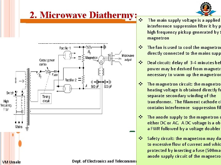 2. Microwave Diathermy: v The main supply voltage is a applied interference suppression filter