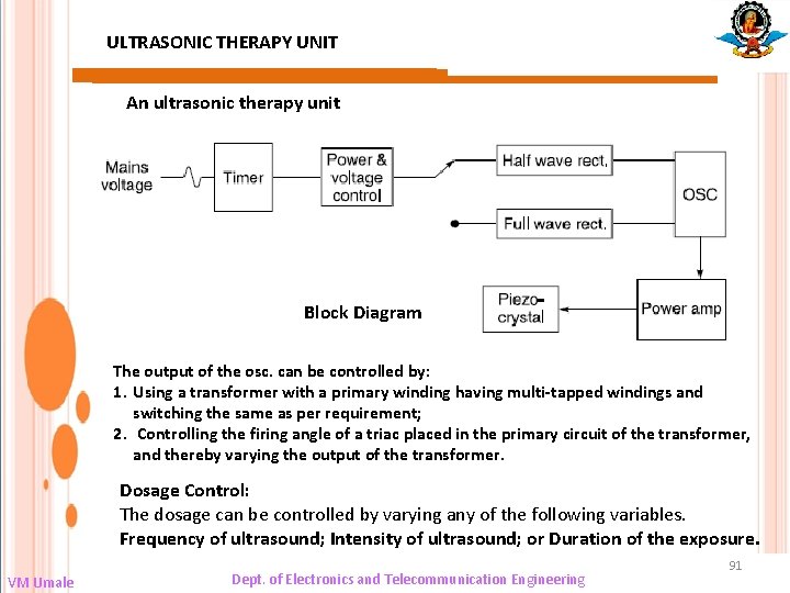 ULTRASONIC THERAPY UNIT An ultrasonic therapy unit Block Diagram The output of the osc.