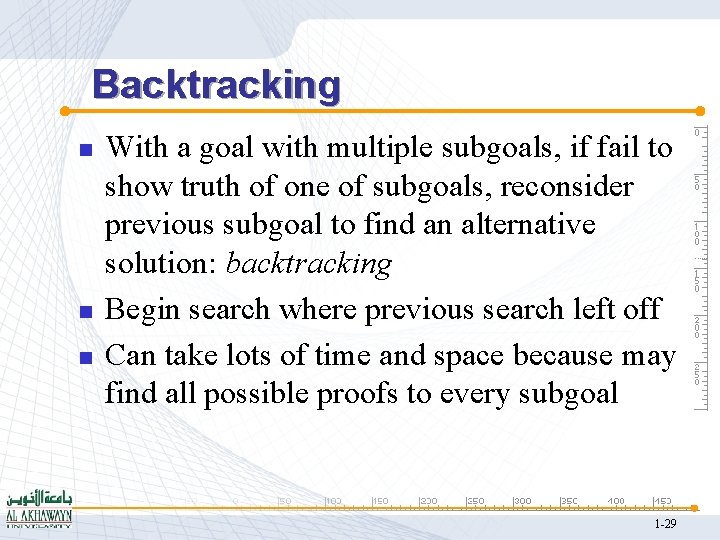 Backtracking n n n With a goal with multiple subgoals, if fail to show