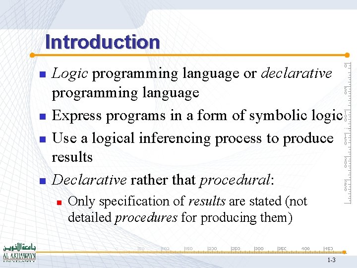 Introduction n n Logic programming language or declarative programming language Express programs in a