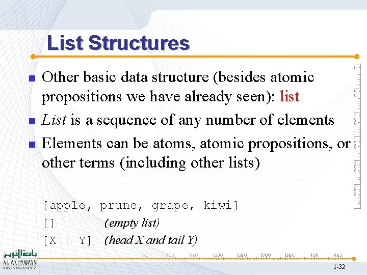 List Structures n n n Other basic data structure (besides atomic propositions we have