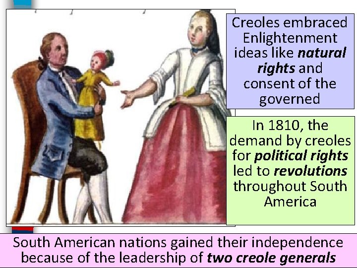 Creoles embraced Enlightenment ideas like natural rights and consent of the governed In 1810,