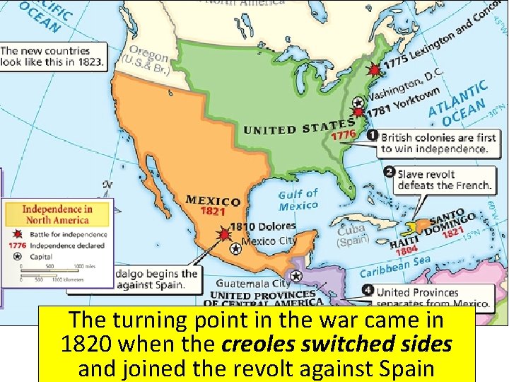 The turning point in the war came in 1820 when the creoles switched sides