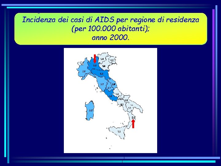 Incidenza dei casi di AIDS per regione di residenza (per 100. 000 abitanti); anno