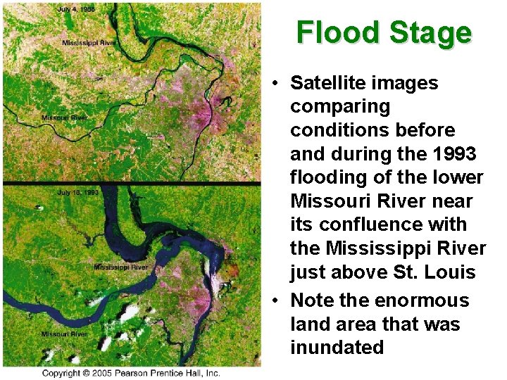 Flood Stage • Satellite images comparing conditions before and during the 1993 flooding of