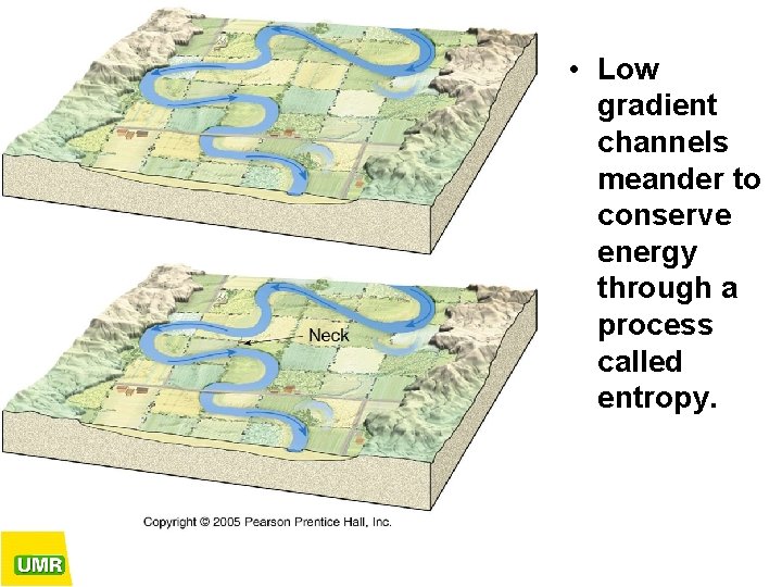  • Low gradient channels meander to conserve energy through a process called entropy.