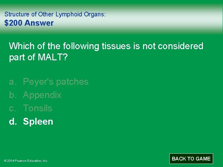 Structure of Other Lymphoid Organs: $200 Answer Which of the following tissues is not