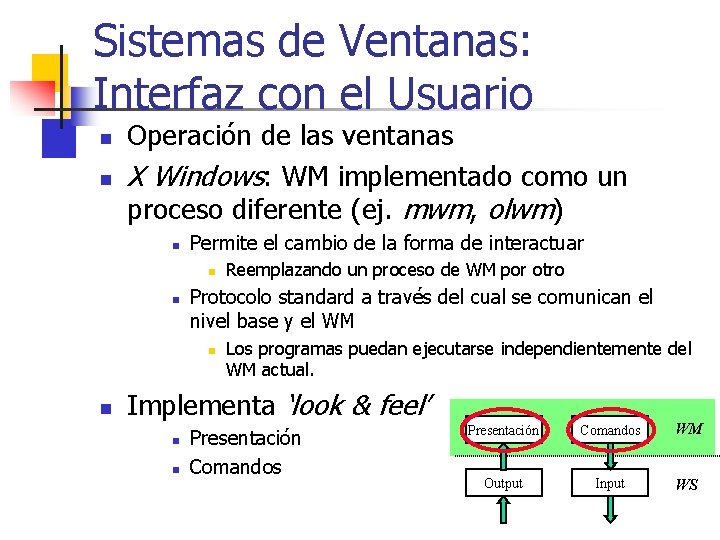 Sistemas de Ventanas: Interfaz con el Usuario n n Operación de las ventanas X