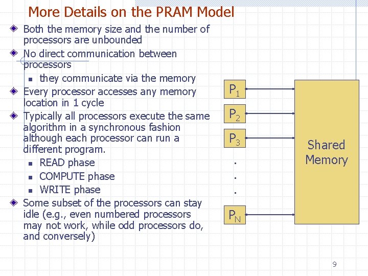 More Details on the PRAM Model Both the memory size and the number of