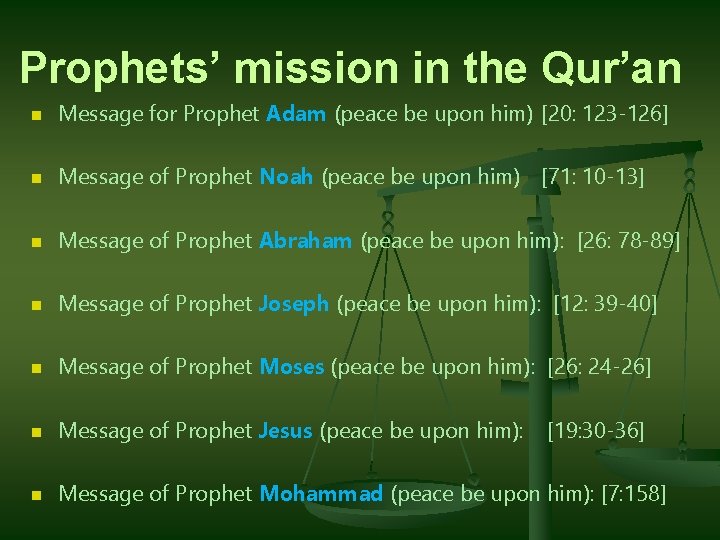 Prophets’ mission in the Qur’an n Message for Prophet Adam (peace be upon him) Prophets’ mission in the Qur’an n Message for Prophet Adam (peace be upon him)