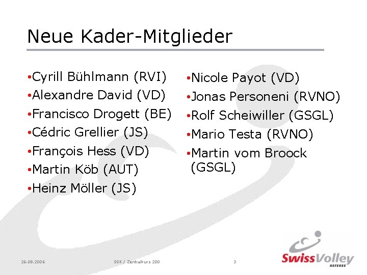 Neue Kader-Mitglieder • Cyrill Bühlmann (RVI) • Alexandre David (VD) • Francisco Drogett (BE)