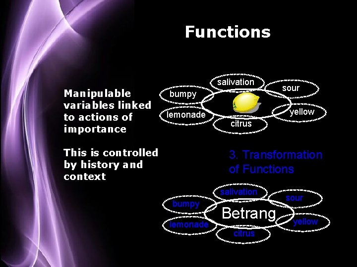 Functions salivation Manipulable variables linked to actions of importance bumpy lemonade This is controlled