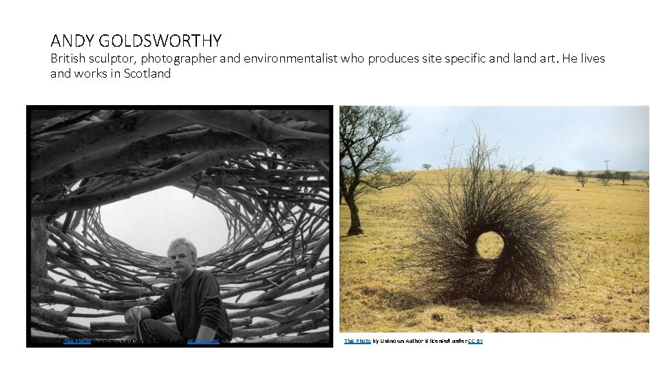 ANDY GOLDSWORTHY British sculptor, photographer and environmentalist who produces site specific and land art.
