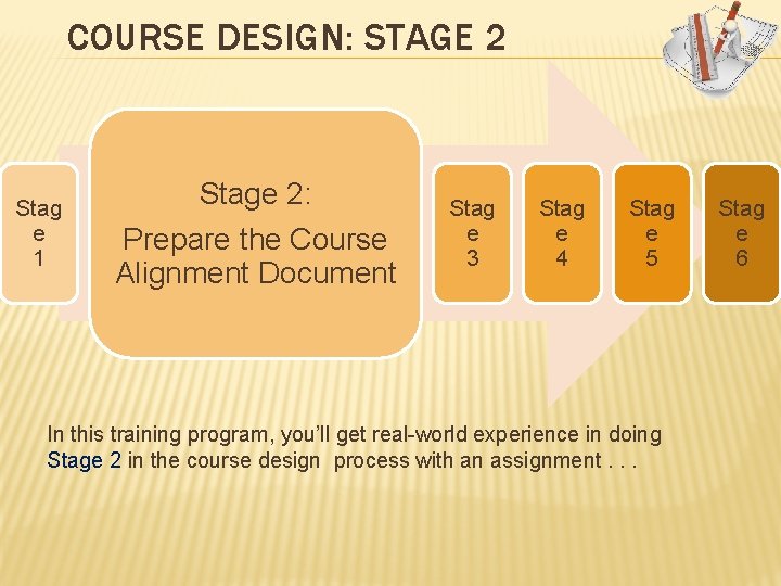 COURSE DESIGN: STAGE 2 Stag e 1 Stage 2: Prepare the Course Alignment Document