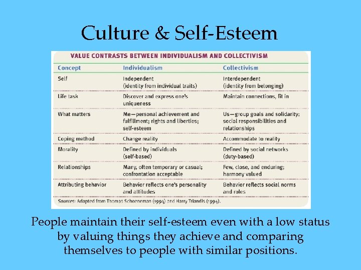Culture & Self-Esteem People maintain their self-esteem even with a low status by valuing Culture & Self-Esteem People maintain their self-esteem even with a low status by valuing