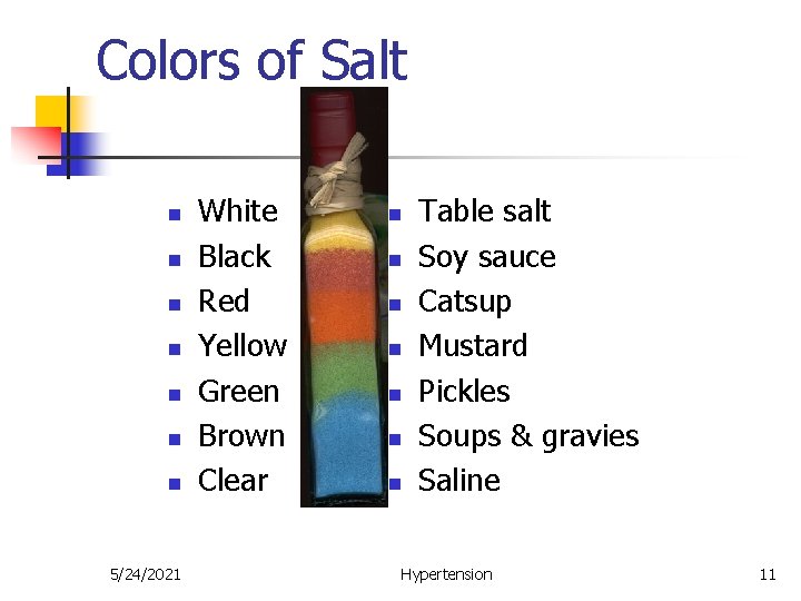 Colors of Salt n n n n 5/24/2021 White Black Red Yellow Green Brown