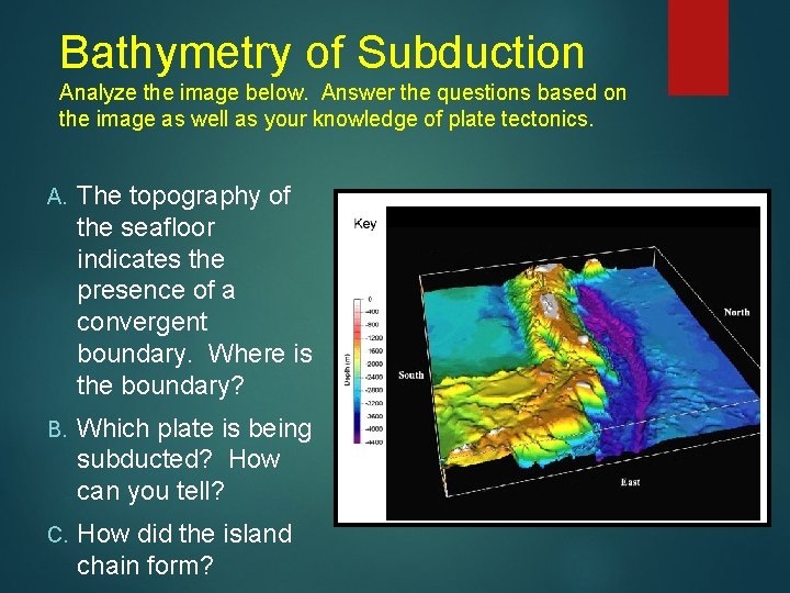 Bathymetry of Subduction Analyze the image below. Answer the questions based on the image