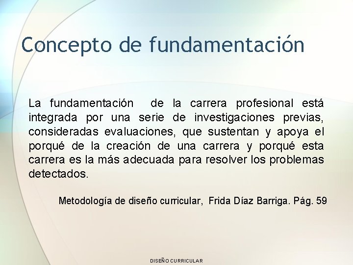 Concepto de fundamentación La fundamentación de la carrera profesional está integrada por una serie