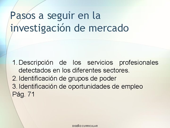 Pasos a seguir en la investigación de mercado 1. Descripción de los servicios profesionales