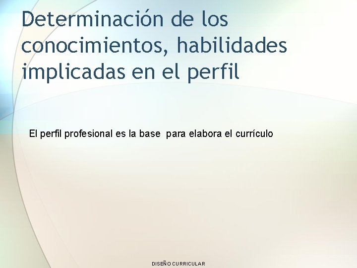 Determinación de los conocimientos, habilidades implicadas en el perfil El perfil profesional es la