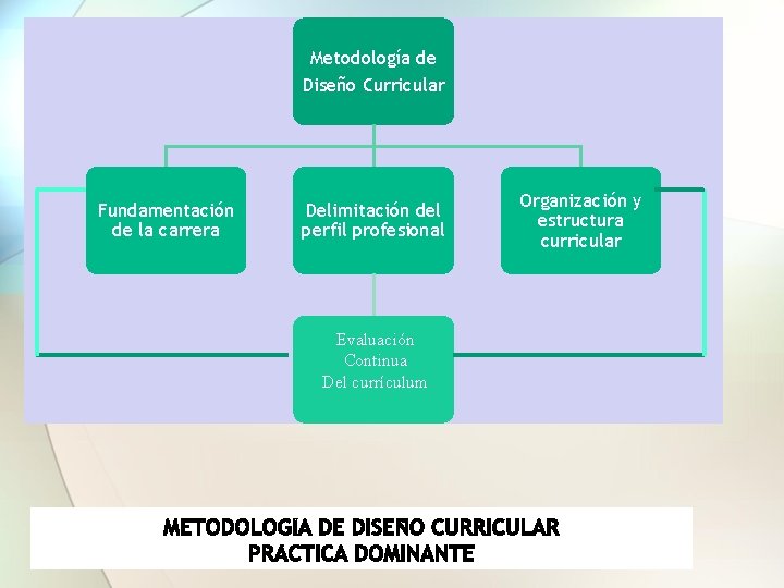 Metodología de Diseño Curricular Fundamentación de la carrera Delimitación del perfil profesional Evaluación Continua