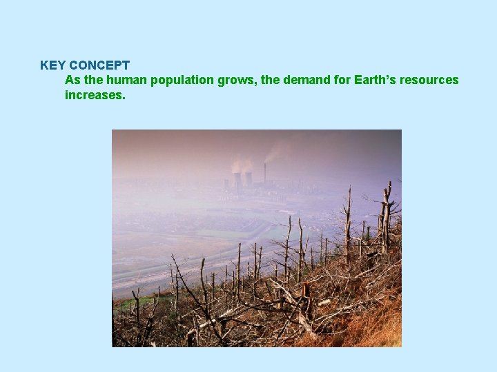 KEY CONCEPT As the human population grows, the demand for Earth’s resources increases. 