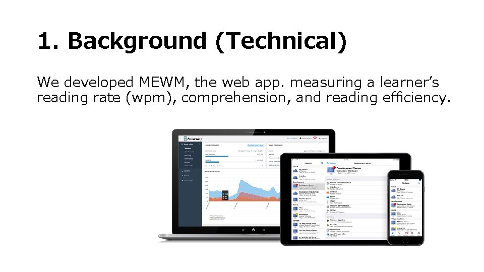 1. Background (Technical) We developed MEWM, the web app. measuring a learner’s reading rate