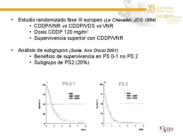  • Estudio randomizado fase III europeo (Le Chevalier, JCO 1994) • CDDP/VNR vs