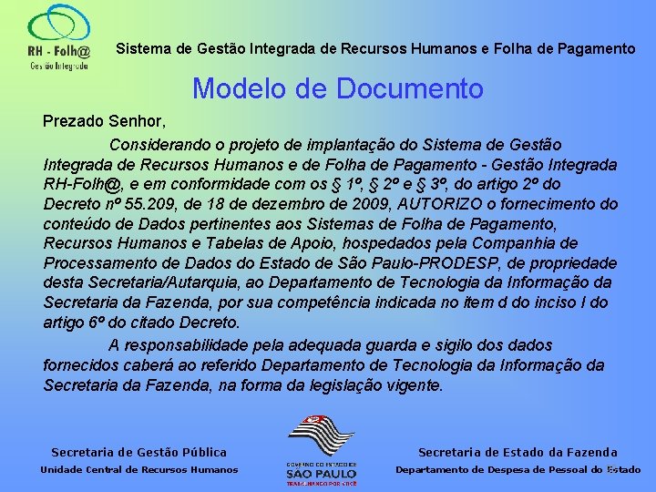 Sistema de Gestão Integrada de Recursos Humanos e Folha de Pagamento Modelo de Documento