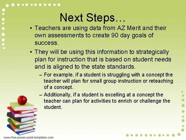 Next Steps… • Teachers are using data from AZ Merit and their own assessments
