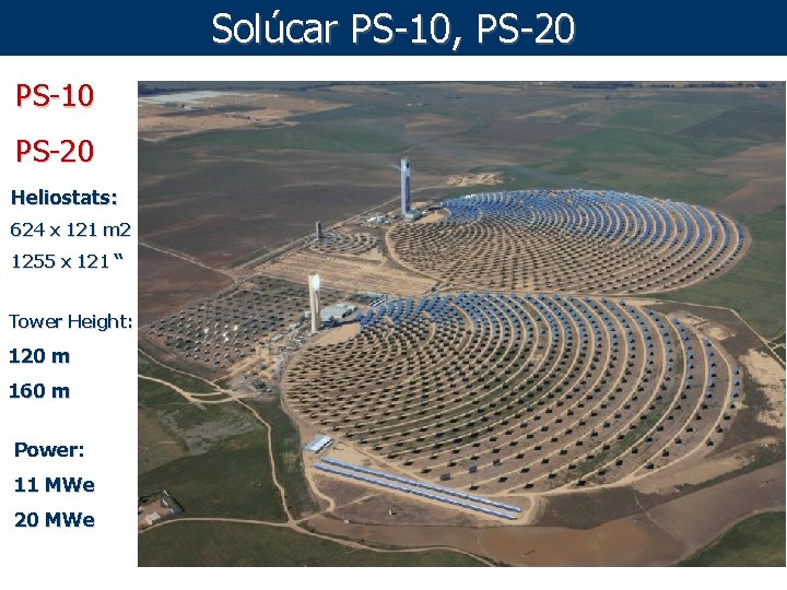 Solúcar PS-10, PS-20 PS-10 PS-20 Heliostats: 624 x 121 m 2 1255 x 121