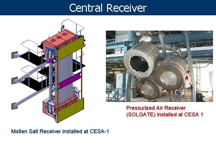 Central Receiver Pressurized Air Receiver (SOLGATE) installed at CESA 1 Molten Salt Receiver installed