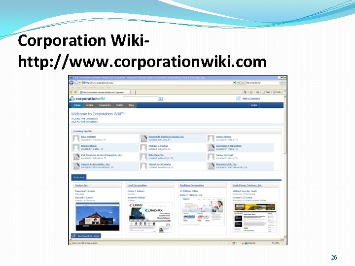 Corporation Wikihttp: //www. corporationwiki. com 26 