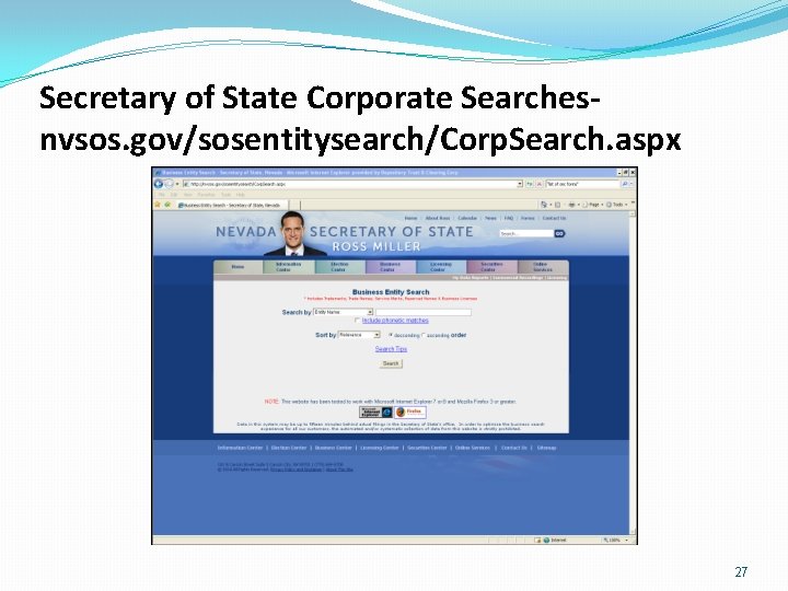 Secretary of State Corporate Searchesnvsos. gov/sosentitysearch/Corp. Search. aspx 27 