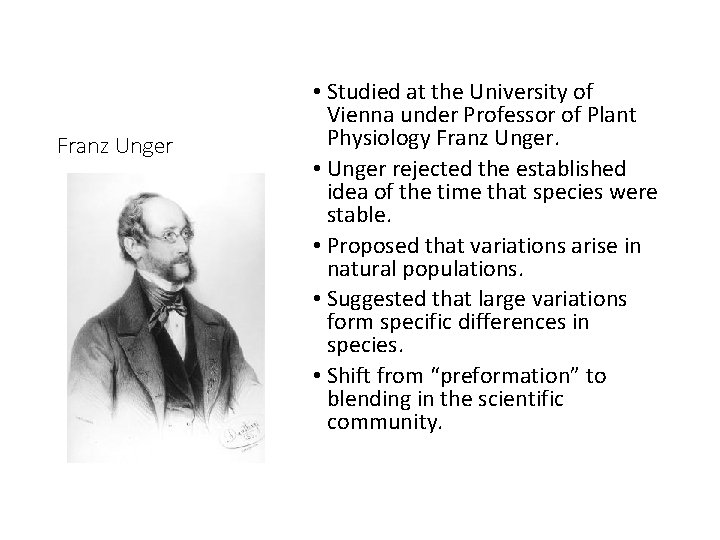 Franz Unger • Studied at the University of Vienna under Professor of Plant Physiology